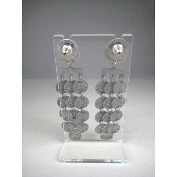 Earrings Pierced Dangle Modern Statement Runway Hammered Gray - Picture 4 of 7
